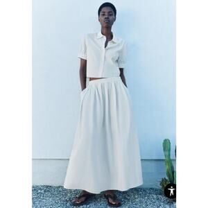 Zara lapel collar shirt short puffy sleeve Sz XS NWT Academia School Girl